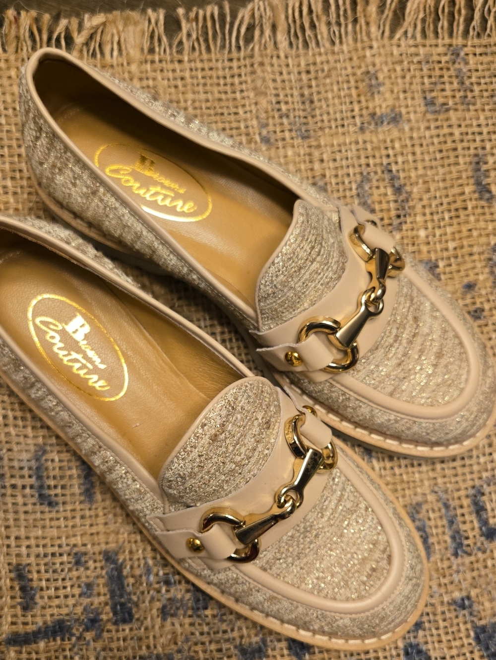 Browns Couture Made in Italy Tweed Loafers with Gold Horsebit – EU 39.5